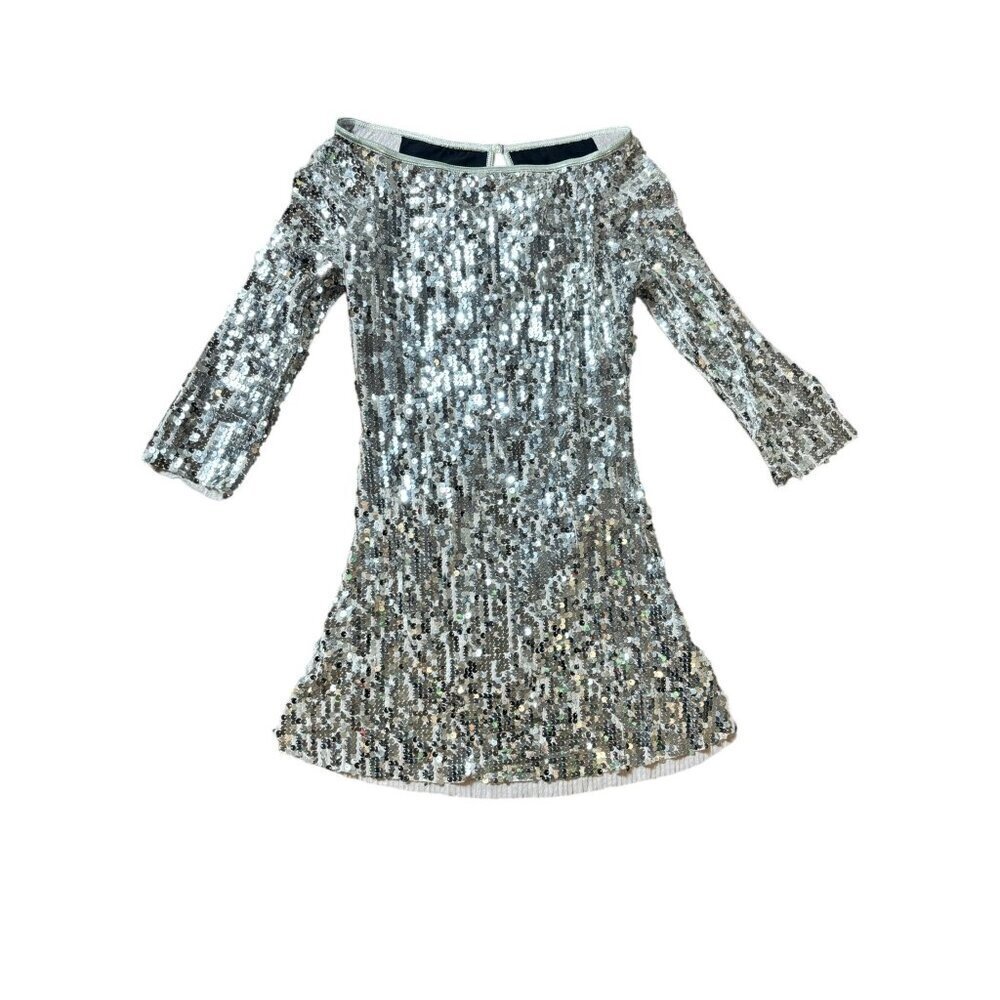 Weissman Women's Silver Leotard Silver Sequin Short Dress